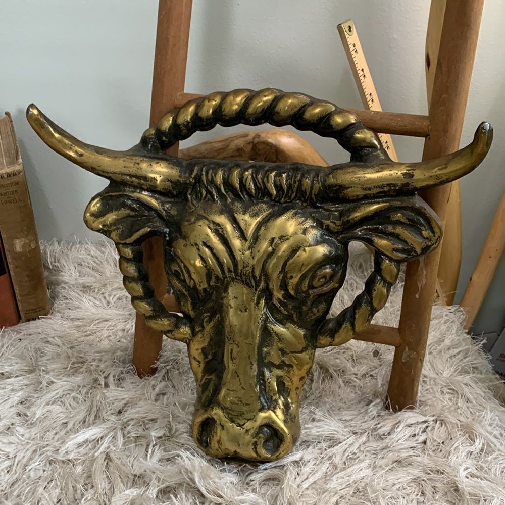 Cast Metal Steer Vintage Distressed‎ Style Wall Decor Marked Japan 1138